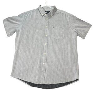 Tommy Hilfiger Button Down Shirt Size Large Classic Fit Short Sleeve Gray Work